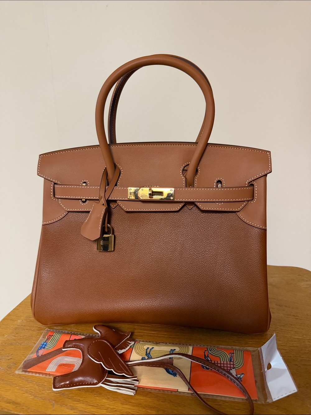 Gold brown barenia with swift leather  30cm